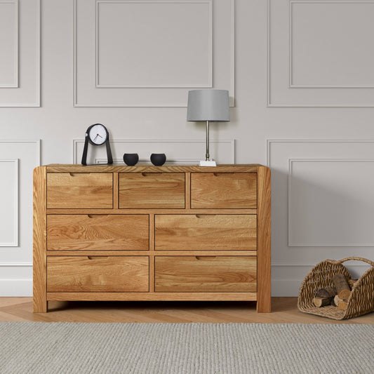 Shop Bergen Oak 3 Over 4 Drawer Chest with rounded edges
