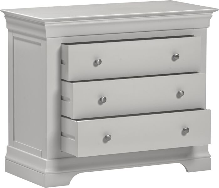 Shop Bordeaux 3 Drawer Chest Pebble Grey free UK delivery Blythe Living
