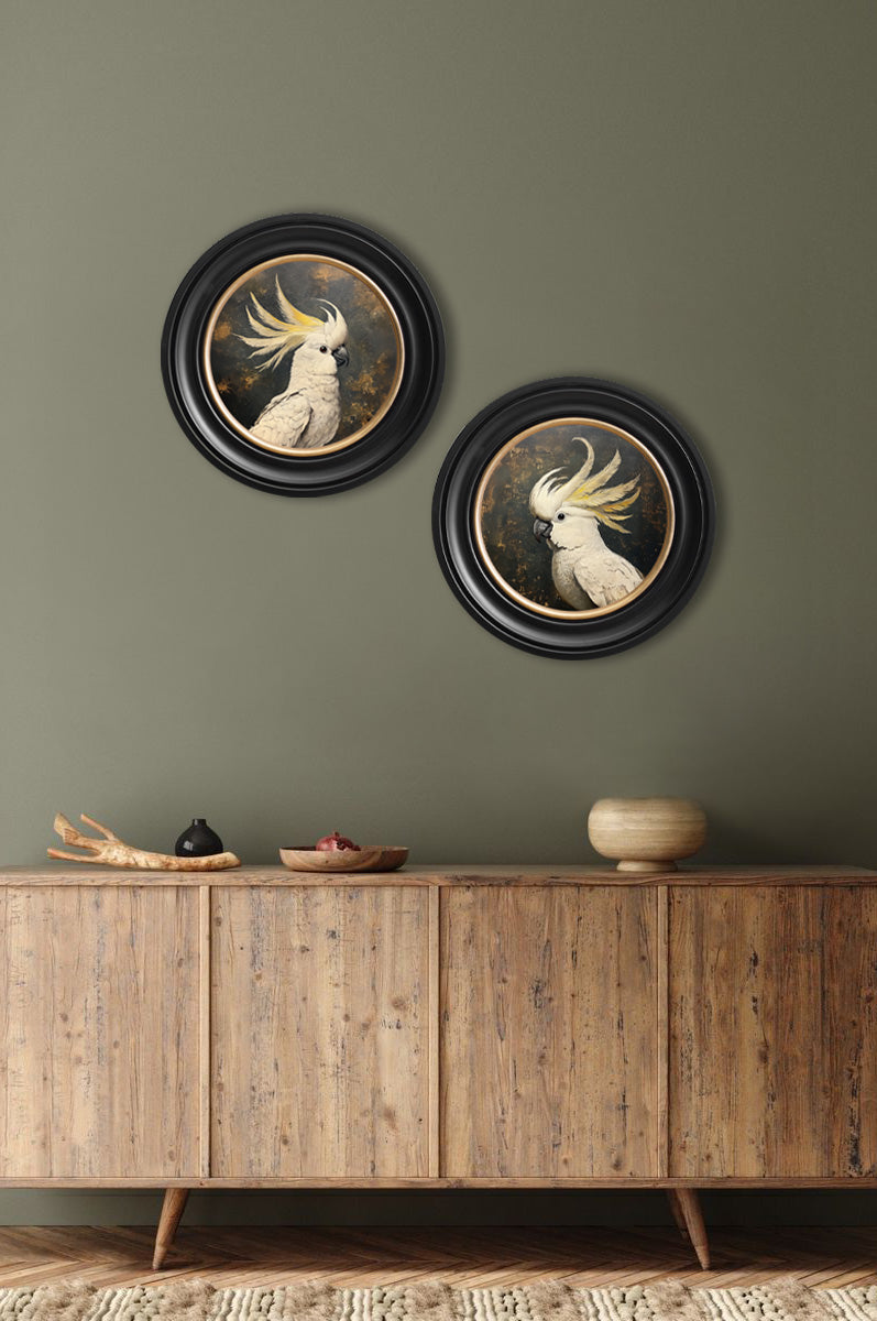 Shop British Made Cockatoo Pair Round Wall Art for Tropical Interiors