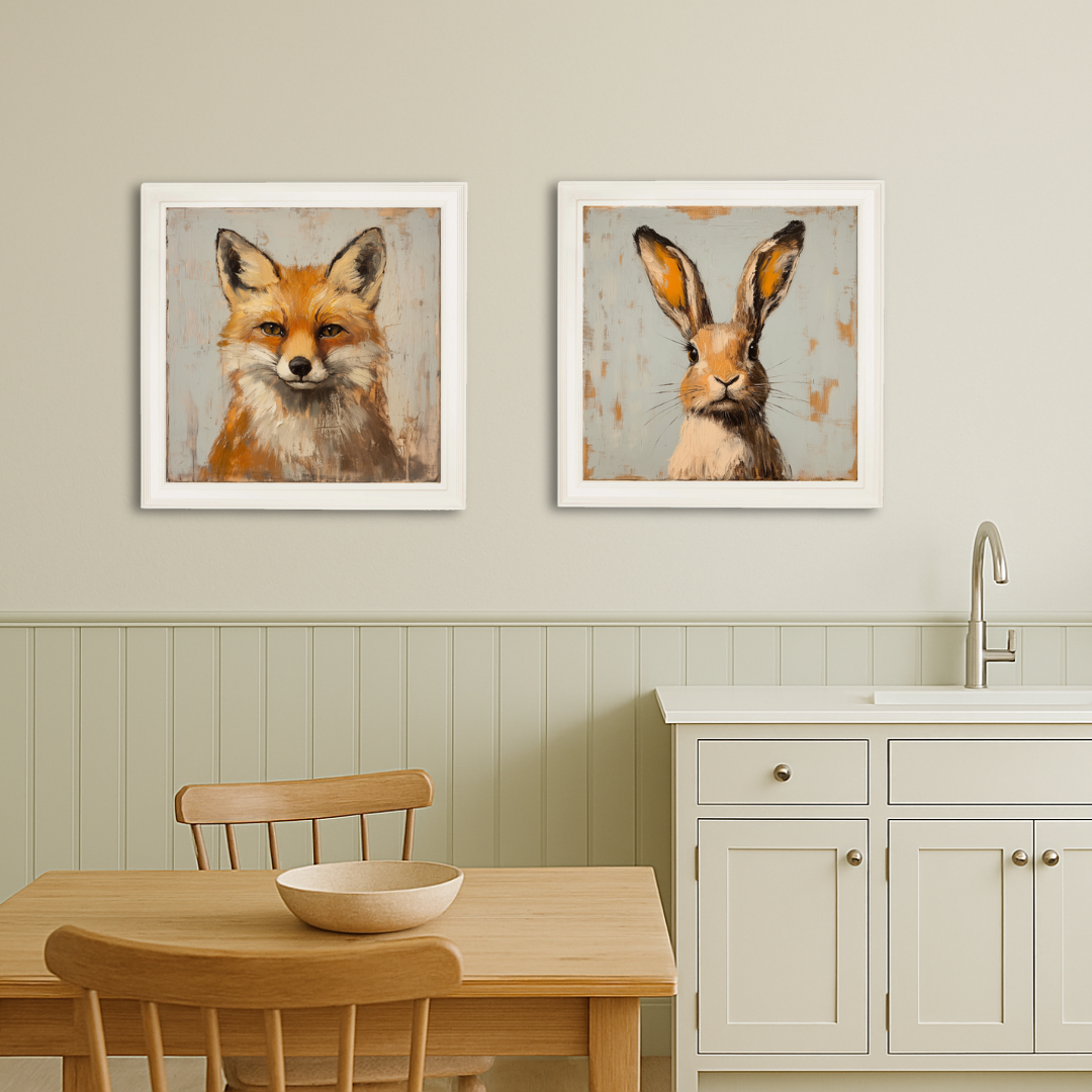 Shop British Made Fox and Hare Square Wall Art for Rustic Interiors