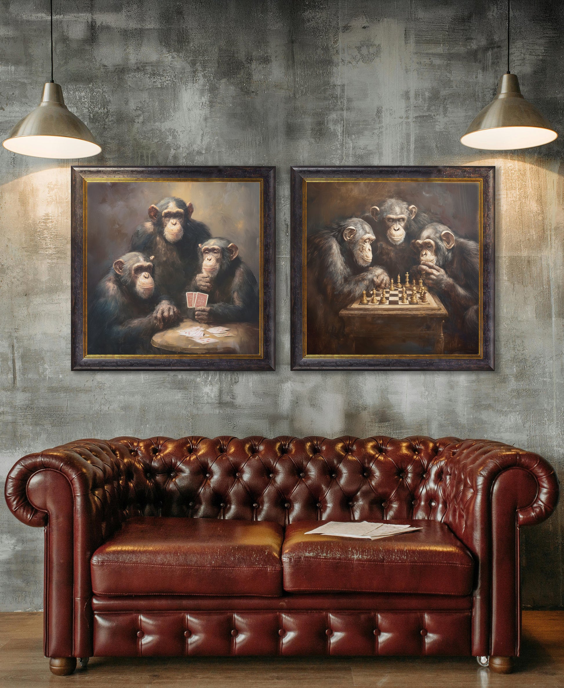 Shop Chess-Playing Chimps oil paint square framed print online
