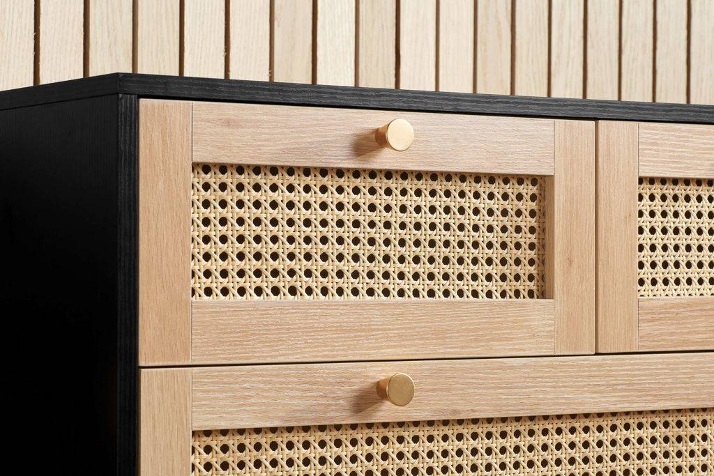 Shop Croxley 7 Drawer Rattan Chest Black with gold handles
