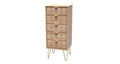 Shop Cube 5 Drawer Bedside Cabinet Bardolino Oak gold hairpin legs UK

