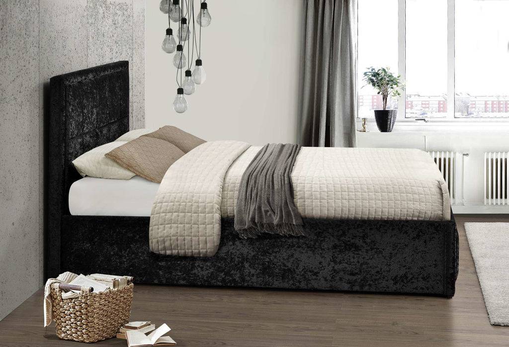 Shop Hannover Fabric Ottoman Bed Black Crushed
