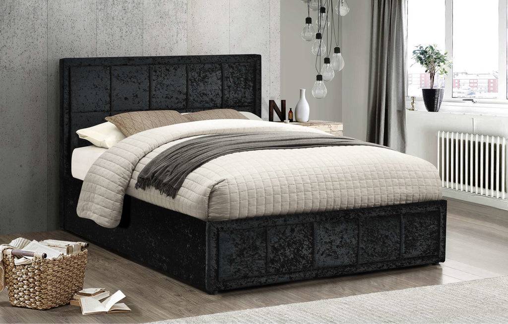 Shop Hannover Fabric Ottoman Bed Black Crushed - Blythe Living