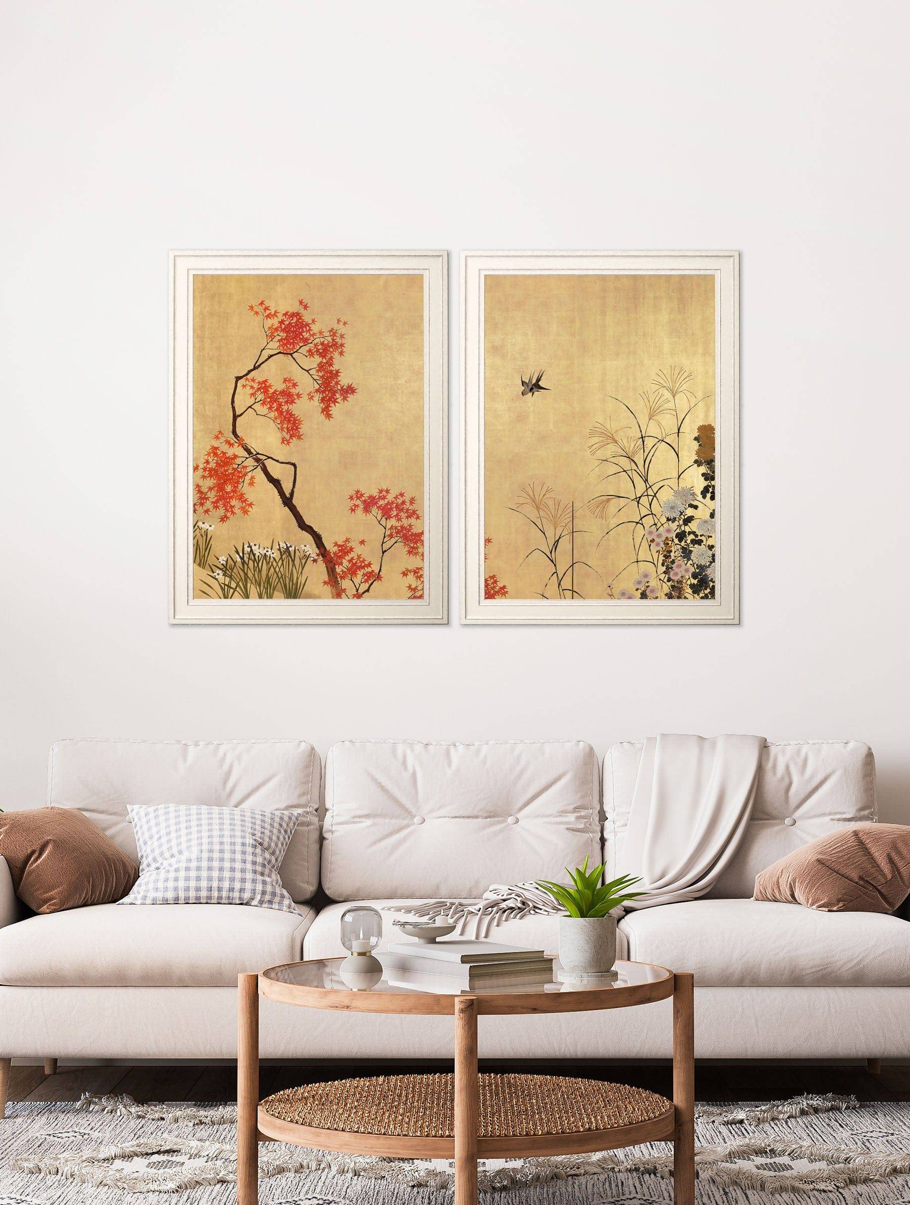 Shop Japanese Blossom Shibata Zeshin Set of 2 Prints ivory framed UK
