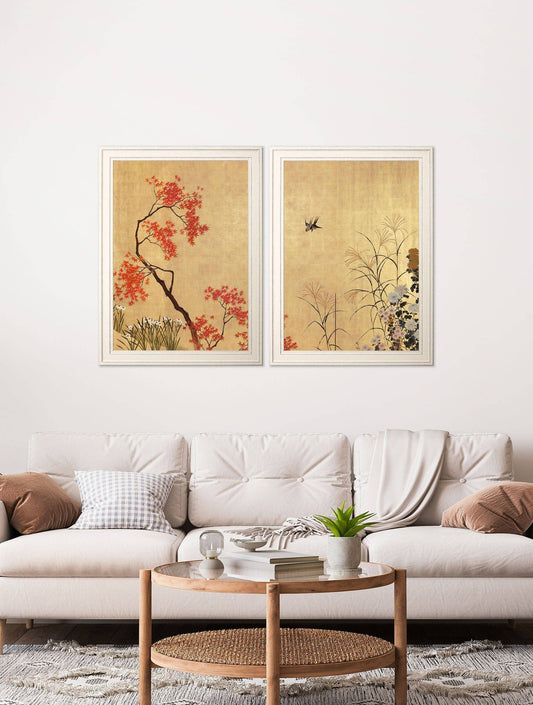 Shop Japanese Blossom Shibata Zeshin Set of 2 Prints ivory framed UK
