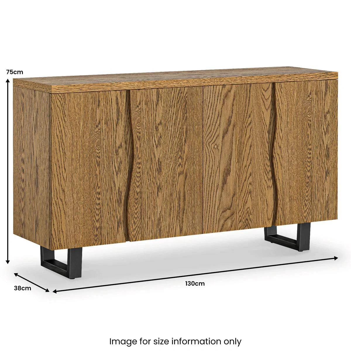Shop Jersey Oak Large Sideboard Cabinet with Curved Edge Doors and Metal Base