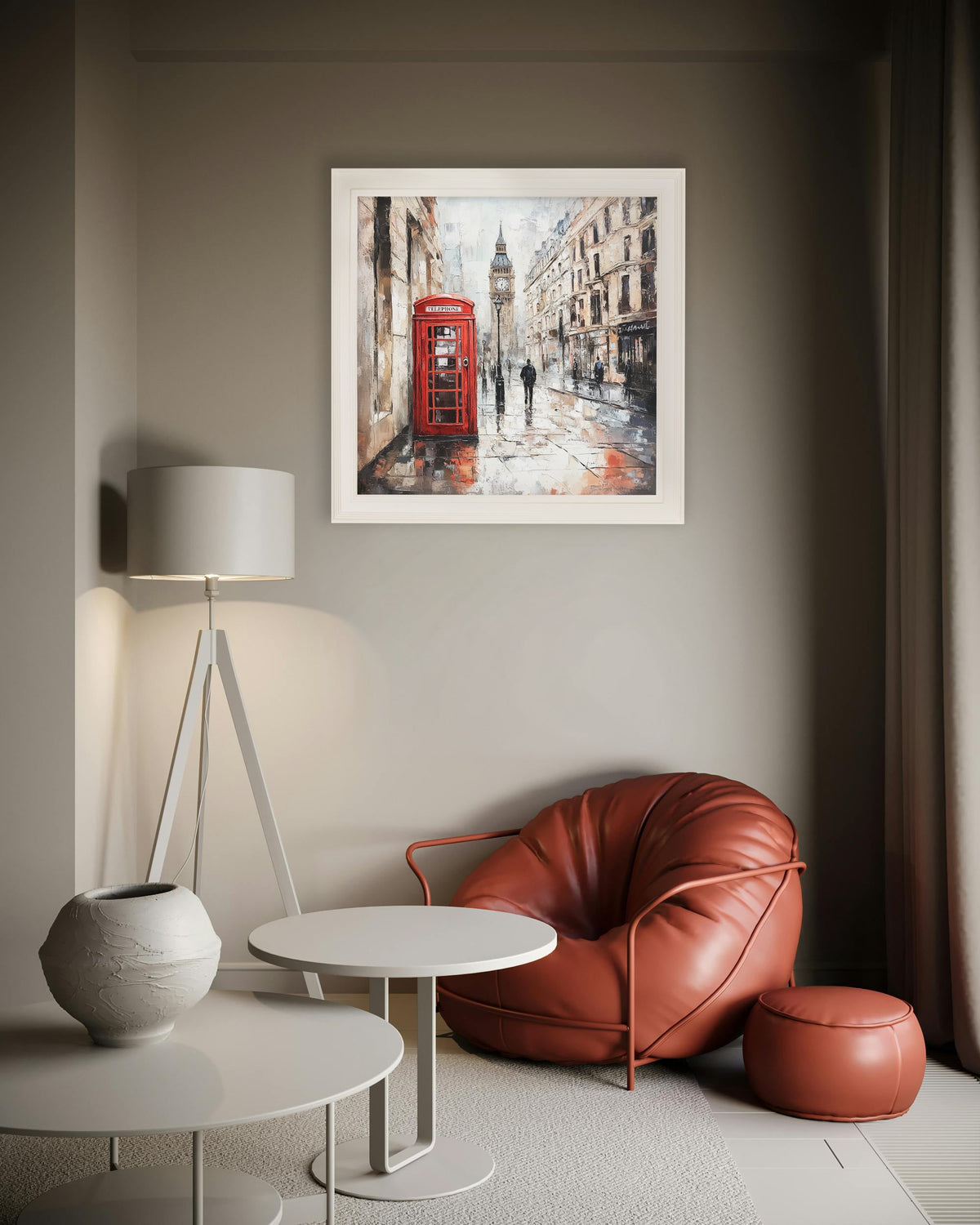 Shop London Telephone Box framed artwork in cream Hurstwood frame