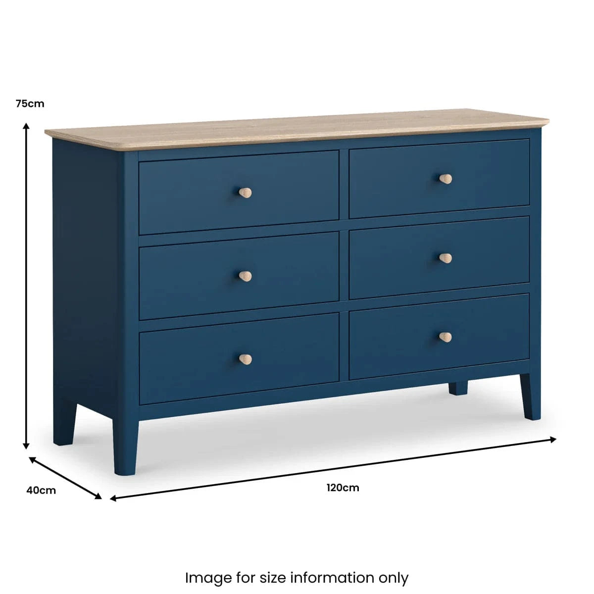 Shop Marlow Navy 6 Drawer Chest oak veneer top free UK delivery
