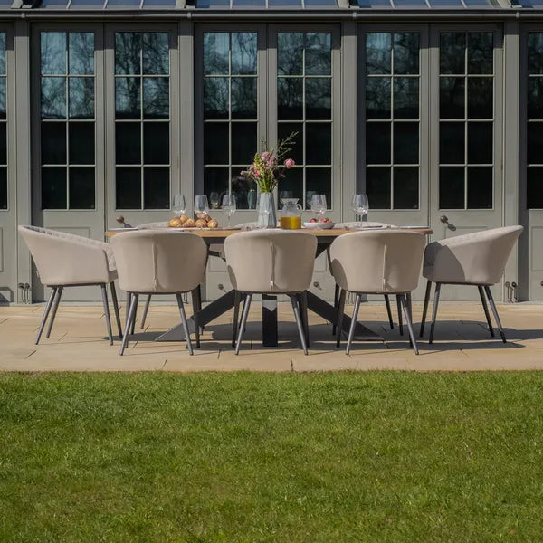 Shop Maze Jakarta Teak Oval Dining Table with 8 Oatmeal Chairs