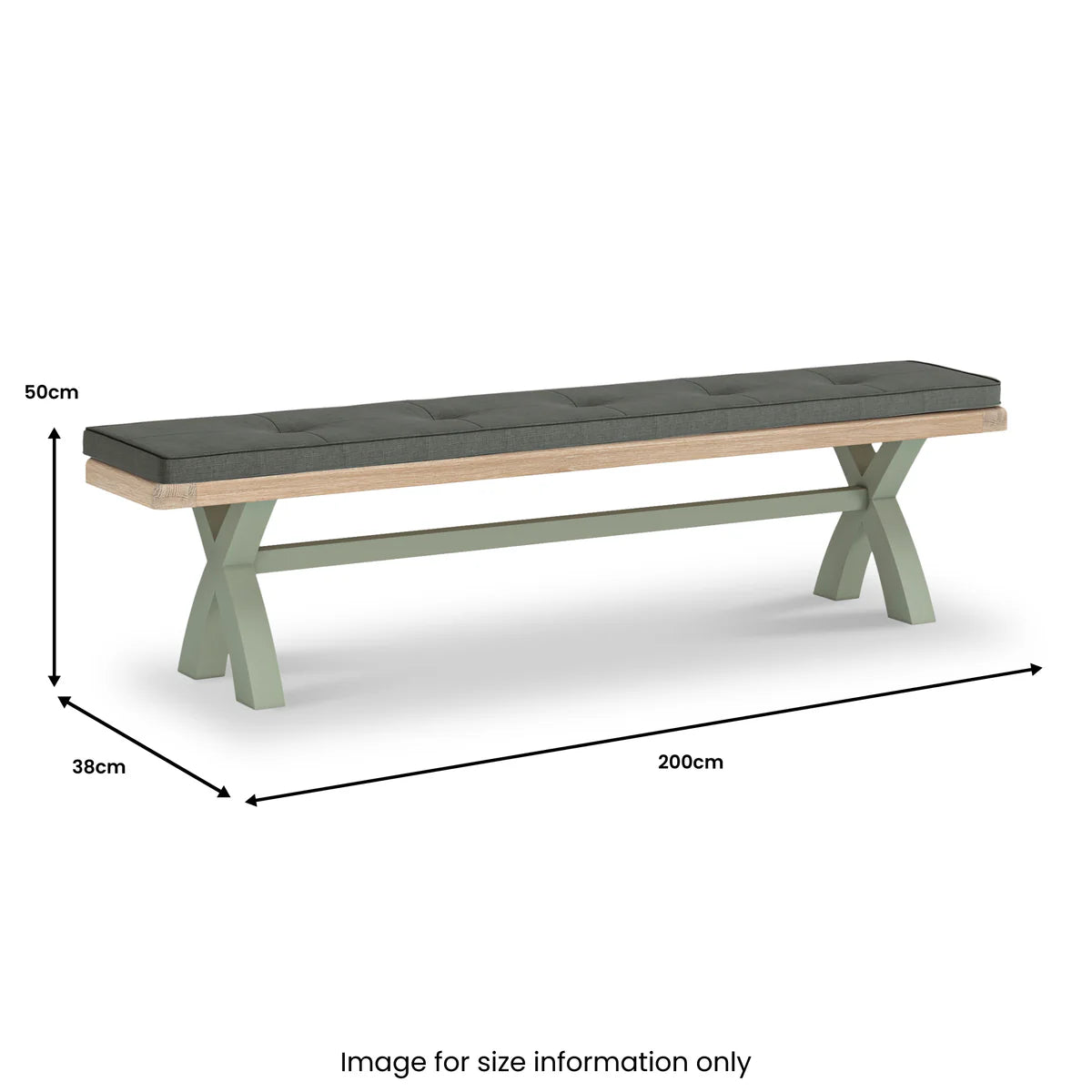Shop Salcombe Sage Cross Leg Bench Charcoal Cushion oak pine British furniture UK
