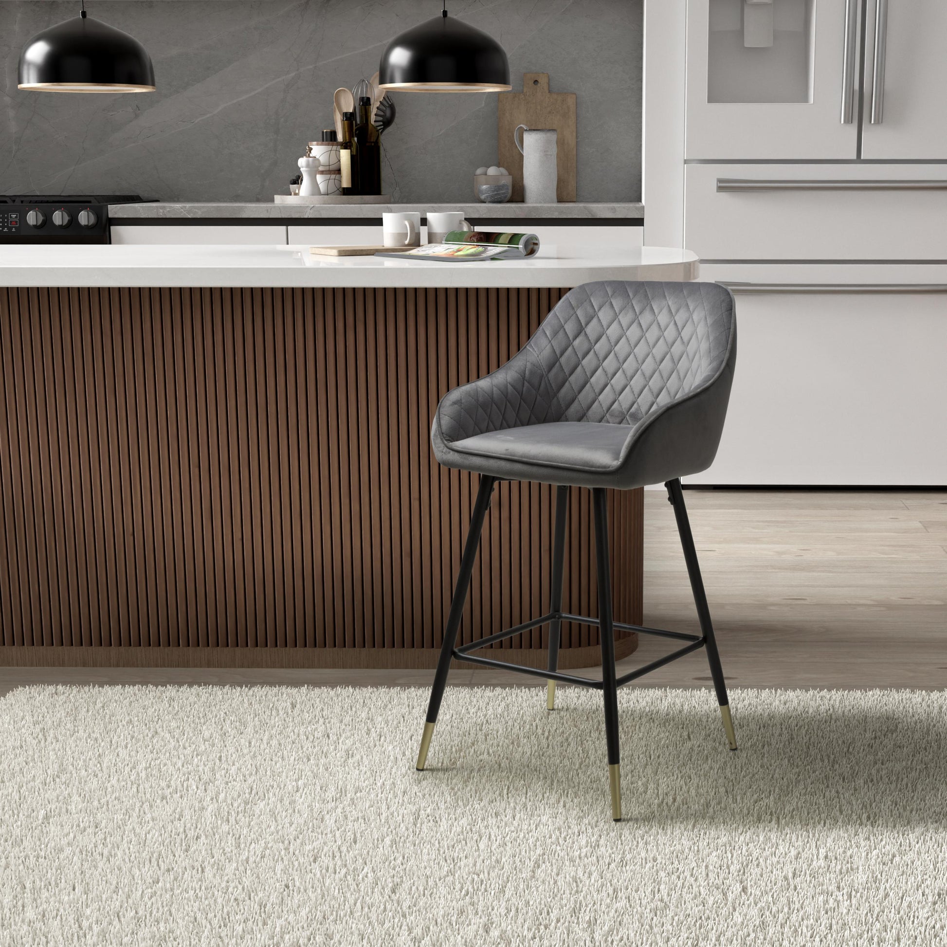 Shop Savanna Brushed Velvet Grey Bar Stool for kitchen islands