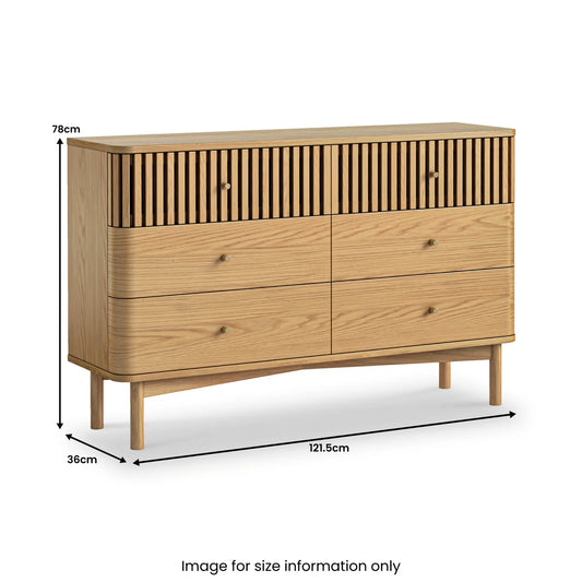 Shop Soho Oak Slatted 6 Drawer Chest with gold handles free UK delivery

