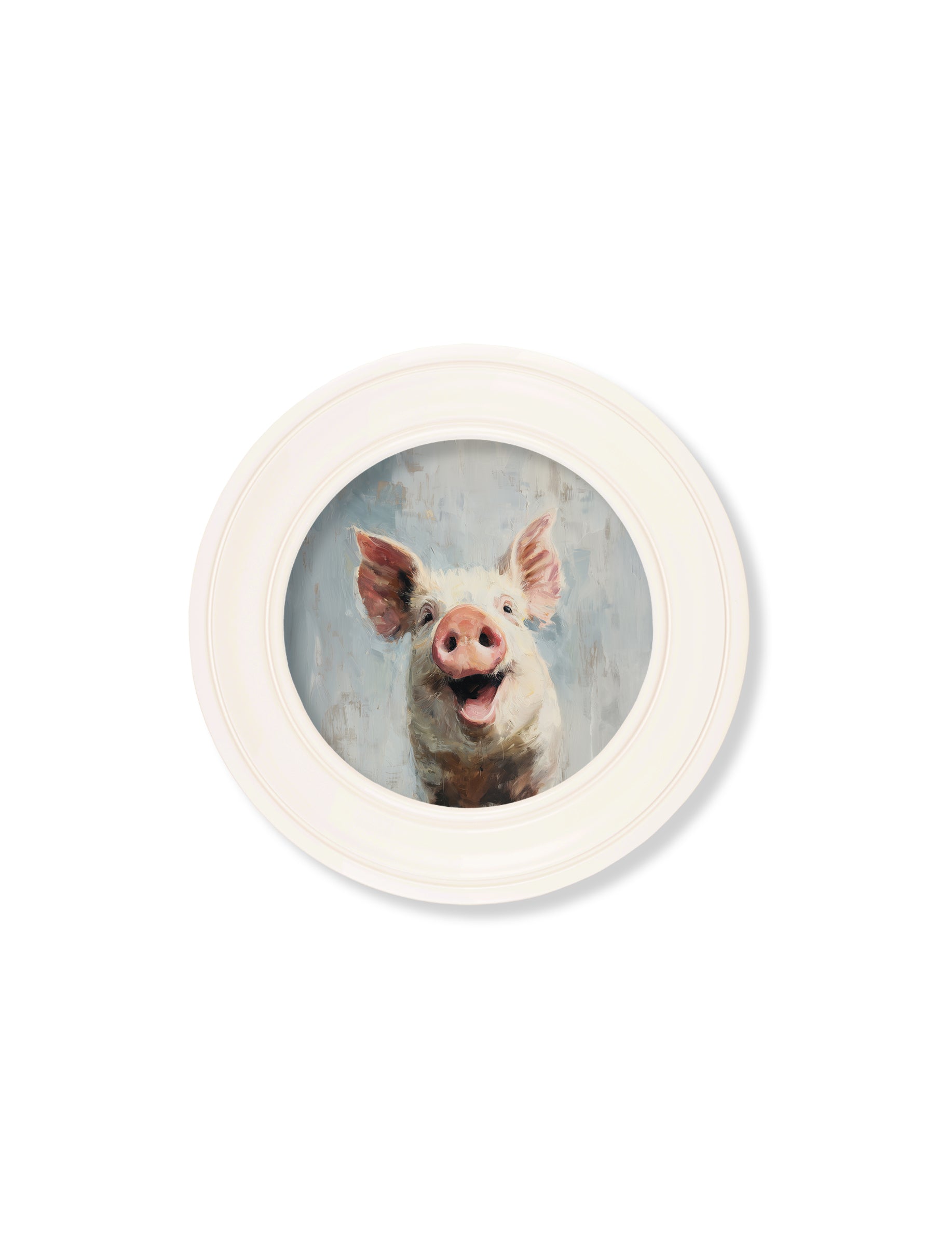 Shop The Giggly Pig white round framed print free UK delivery
