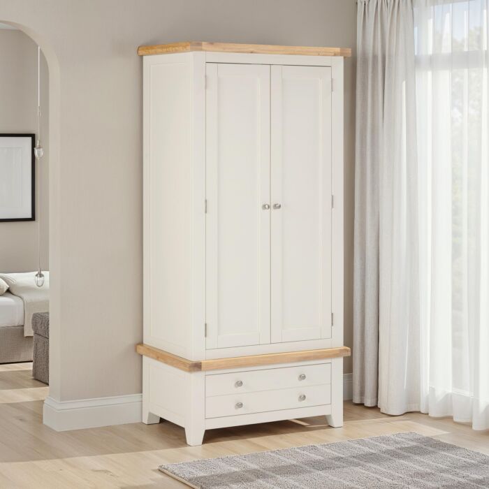 Shop Windsor 2 Door 1 Drawer Wardrobe in Ivory and Oak