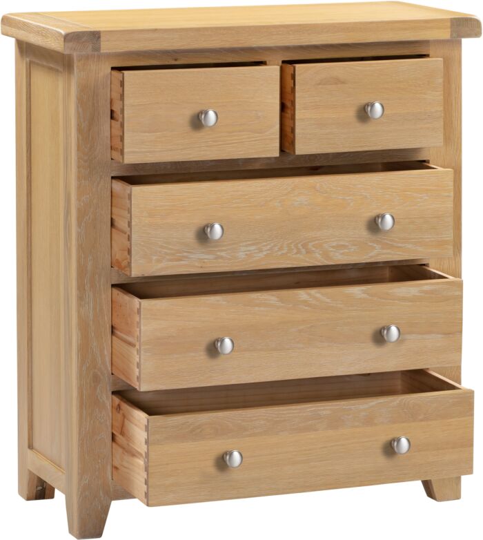 Shop Windsor 3+2 Drawer Chest Natural Oak free UK delivery Blythe Living
