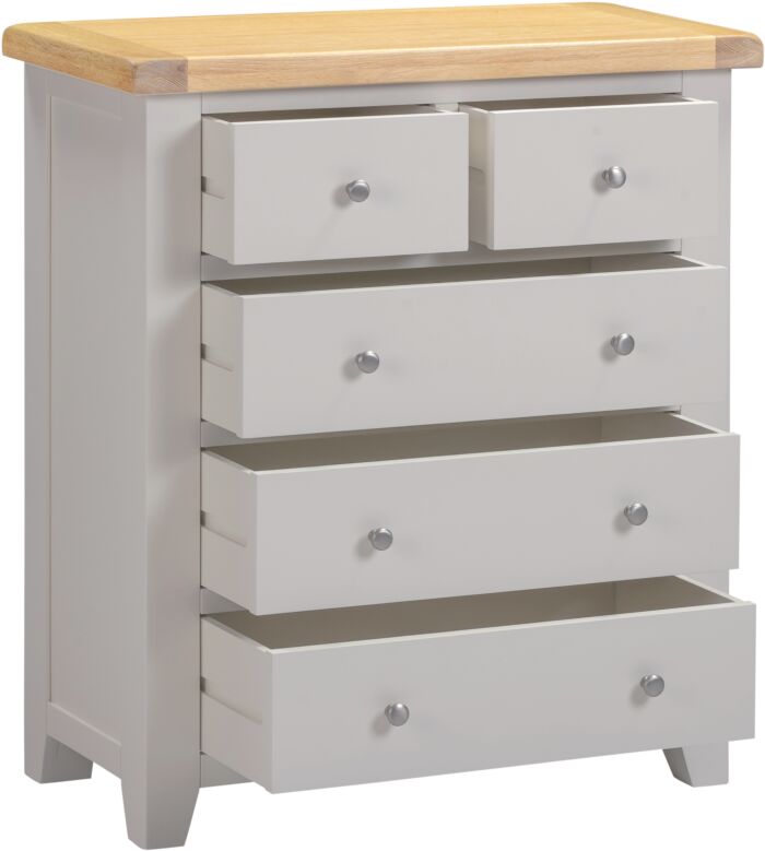 Shop Windsor 3+2 Drawer Chest Pebble Grey Oak free UK delivery Blythe Living
