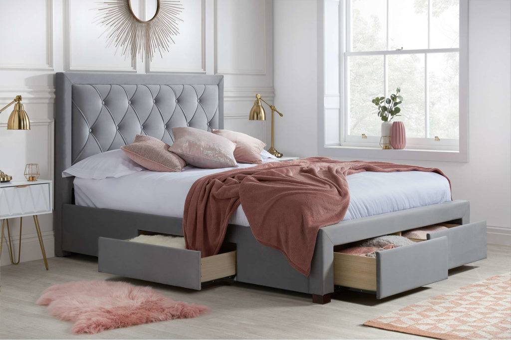 Shop Woodbury Fabric Bed Grey Velvet