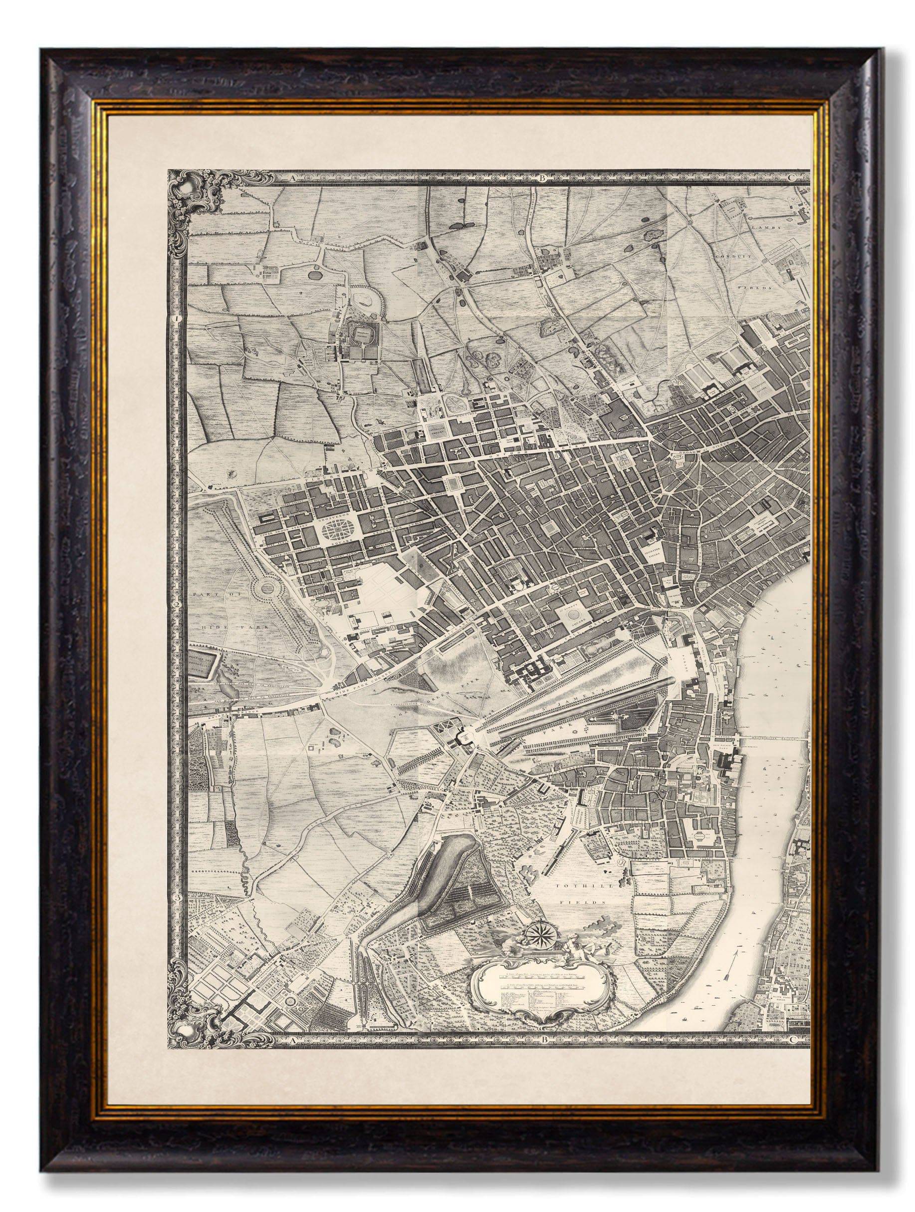 Shop antique 1746 London map triptych framed wall art online UK
