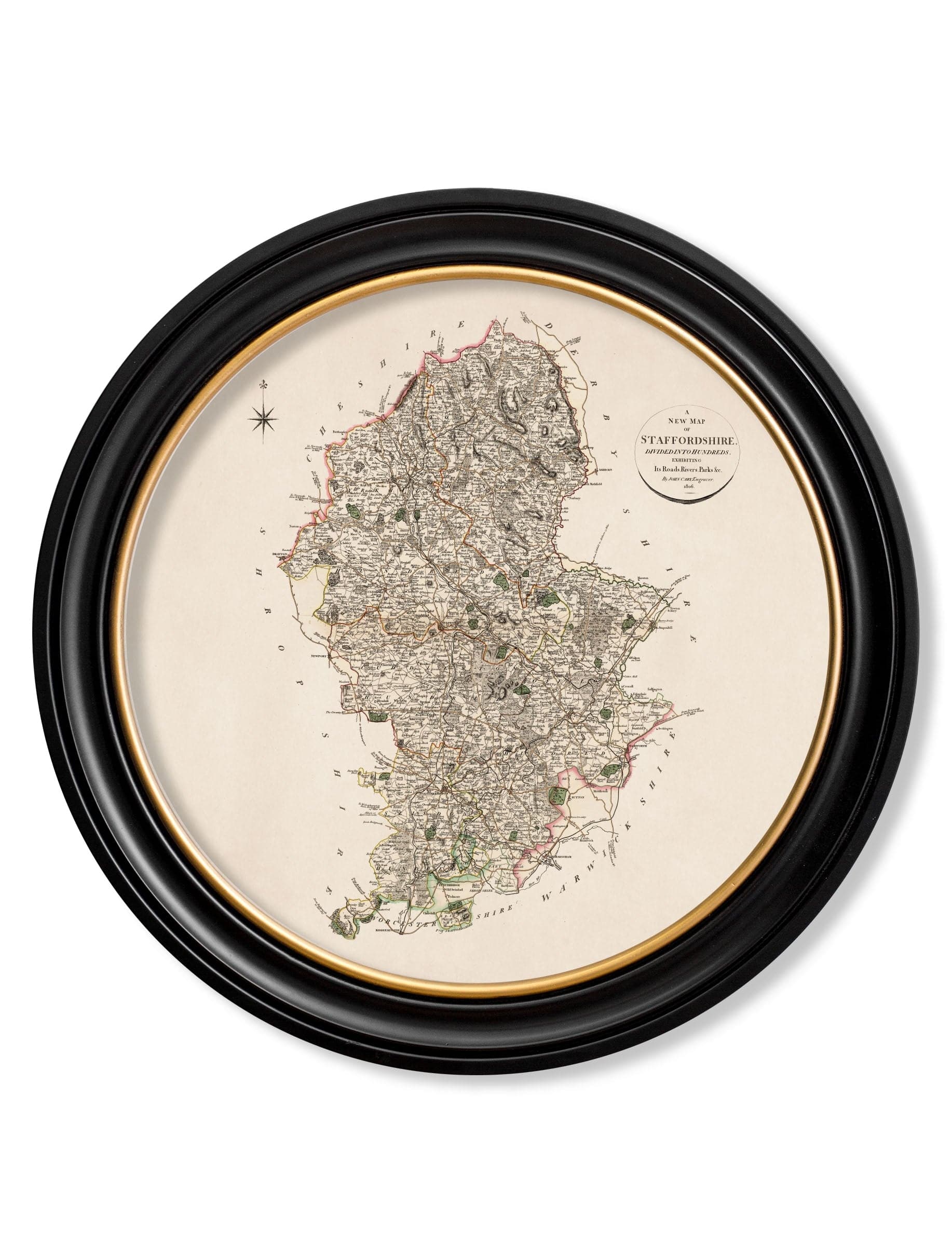 Shop c.1806 County Maps of England Round Framed Print 70x70cm UK
