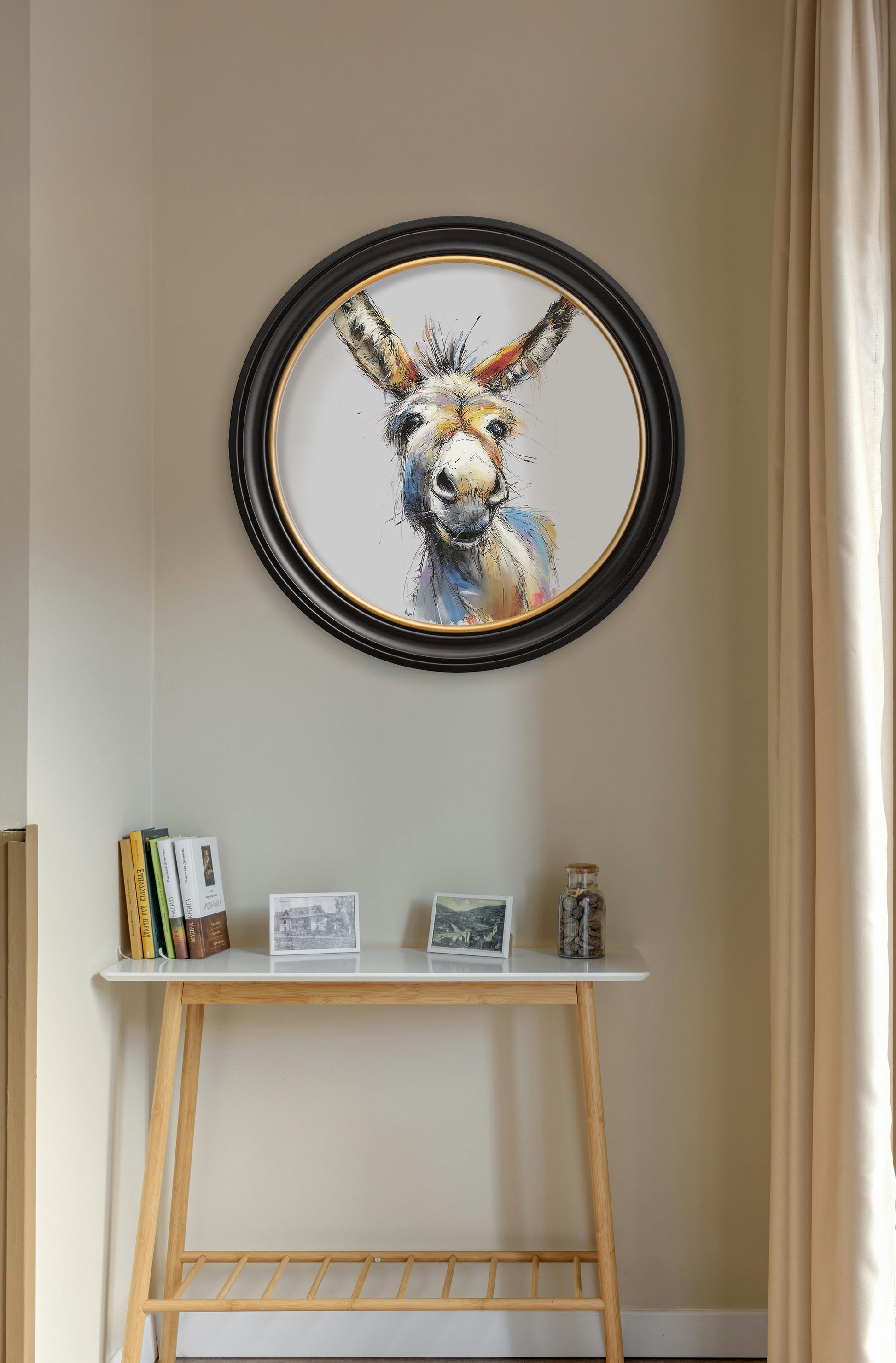 Shop charming donkey pencil sketch wall art in circular frames online