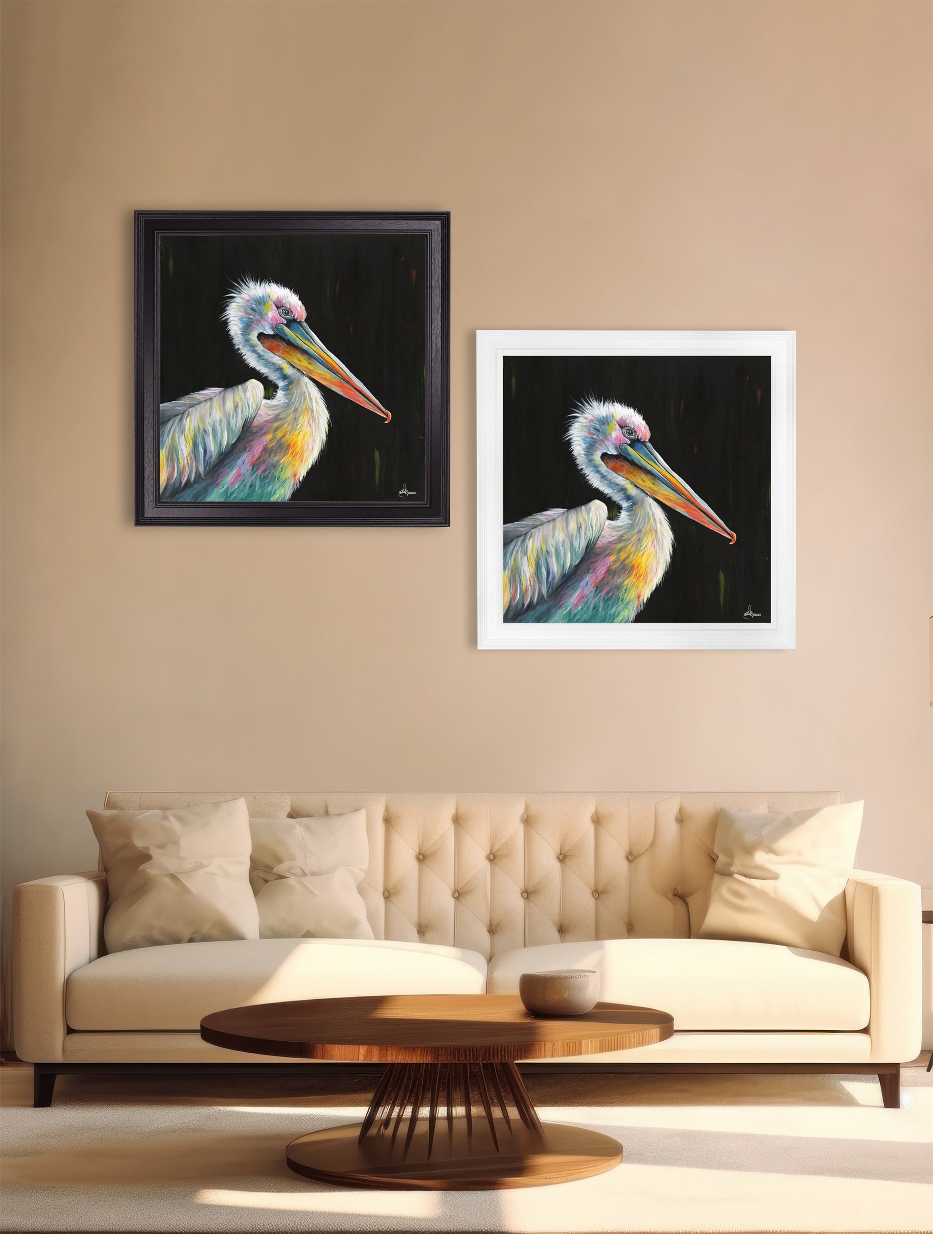 Shop charming pelican illustration wall art in black frames online