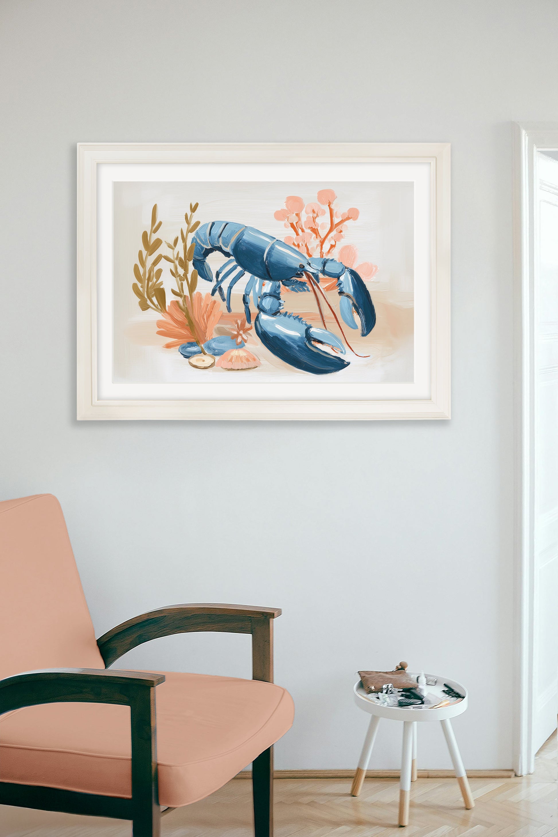 Shop coastal lobster crab framed print cream Hurstwood online
