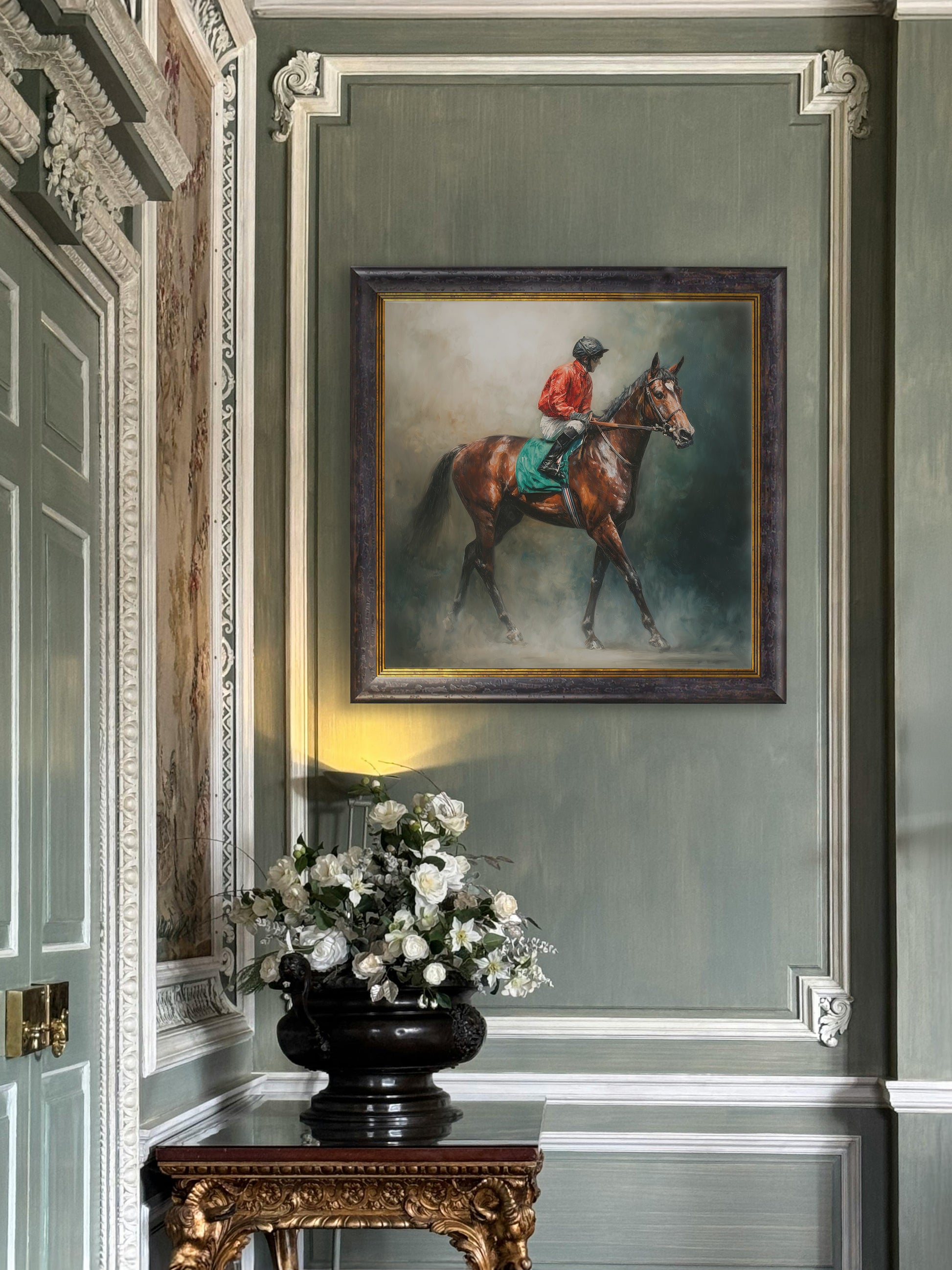 Shop dramatic horse racing action photography in square frames online