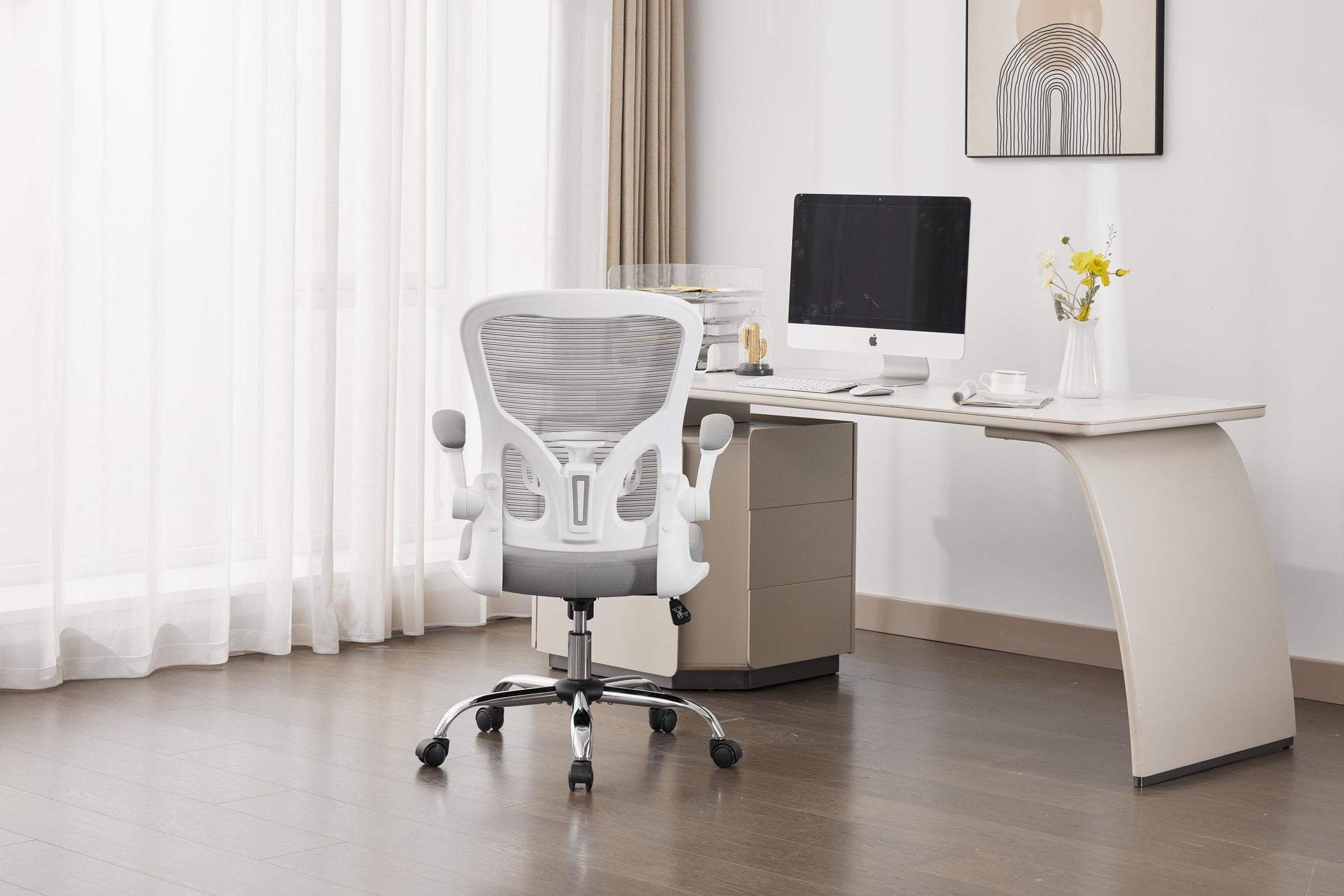 Shop grey and white office prime mesh chair today