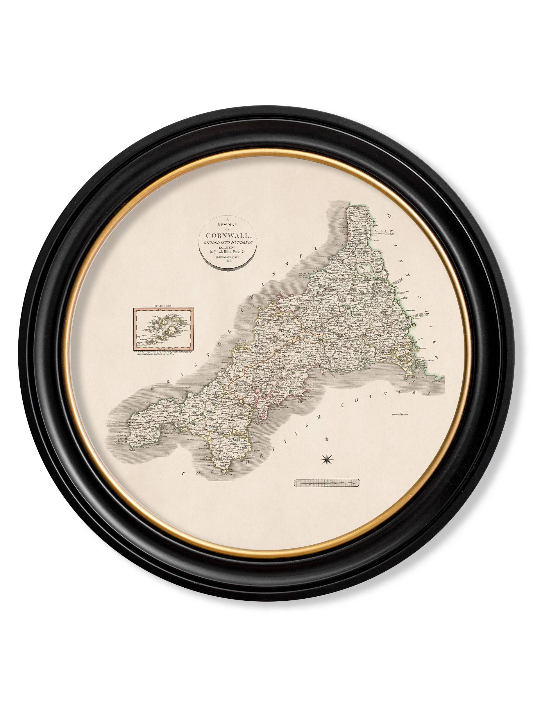Shop historic English county map round framed art print buy online UK
