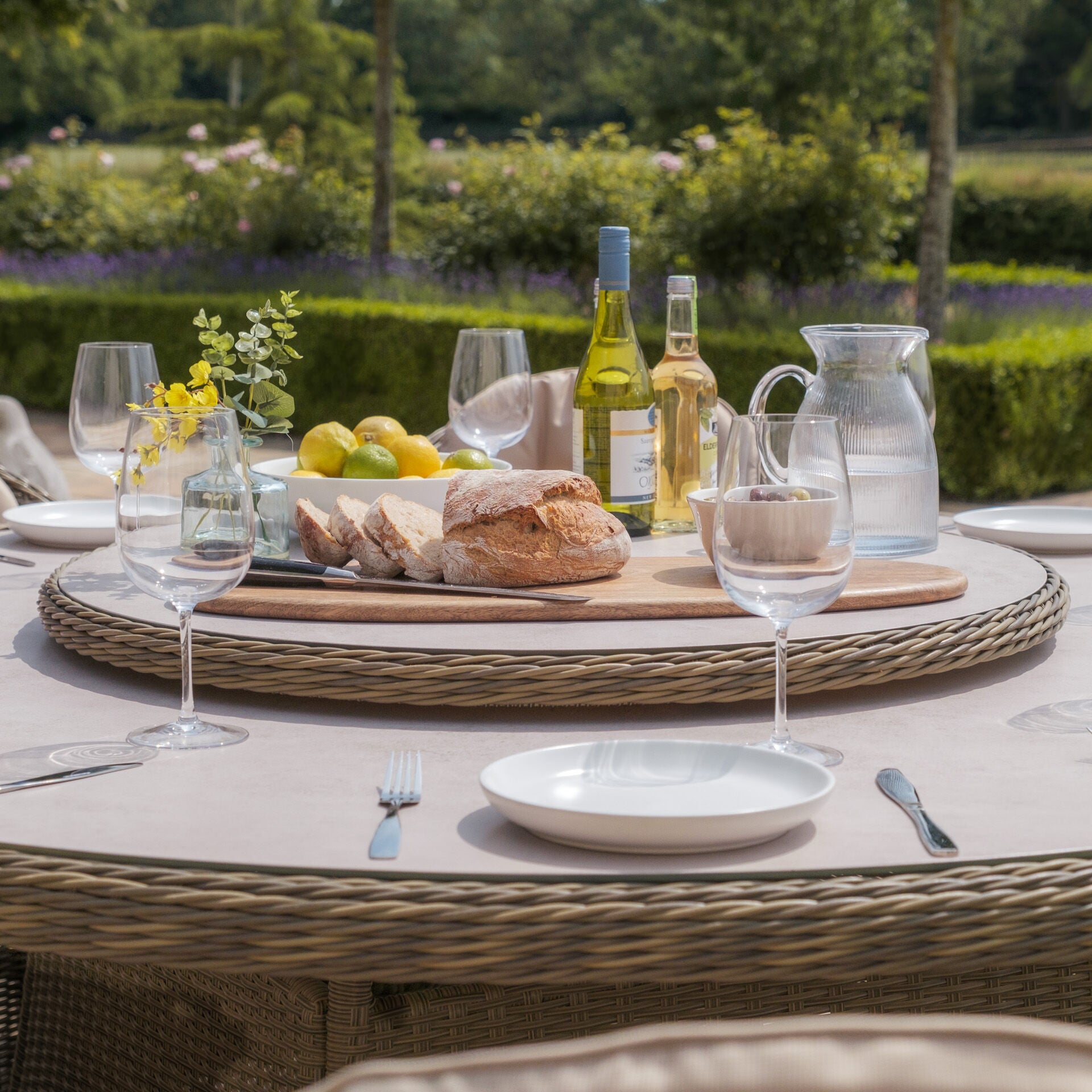 Shop luxury cream cushion natural rattan outdoor large round dining layout