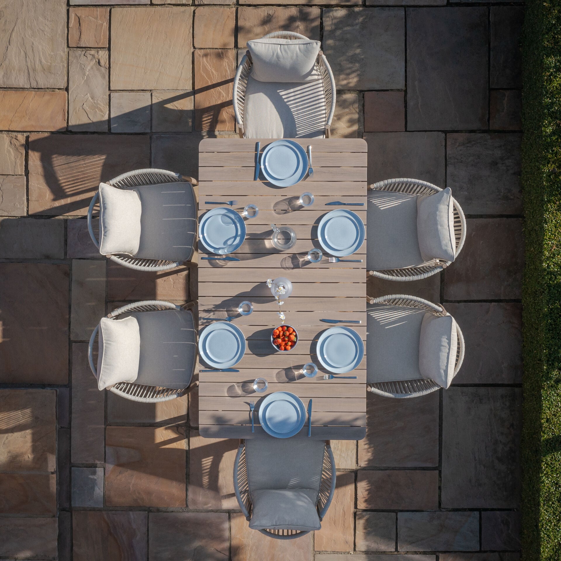 Shop luxury dark grey cushion rope weave garden dining set UK