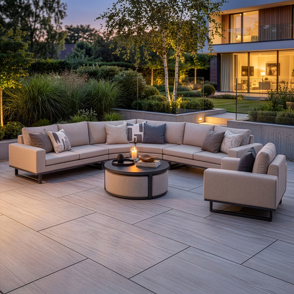 Shop luxury oatmeal beige fabric outdoor lounge seating with matching armchair