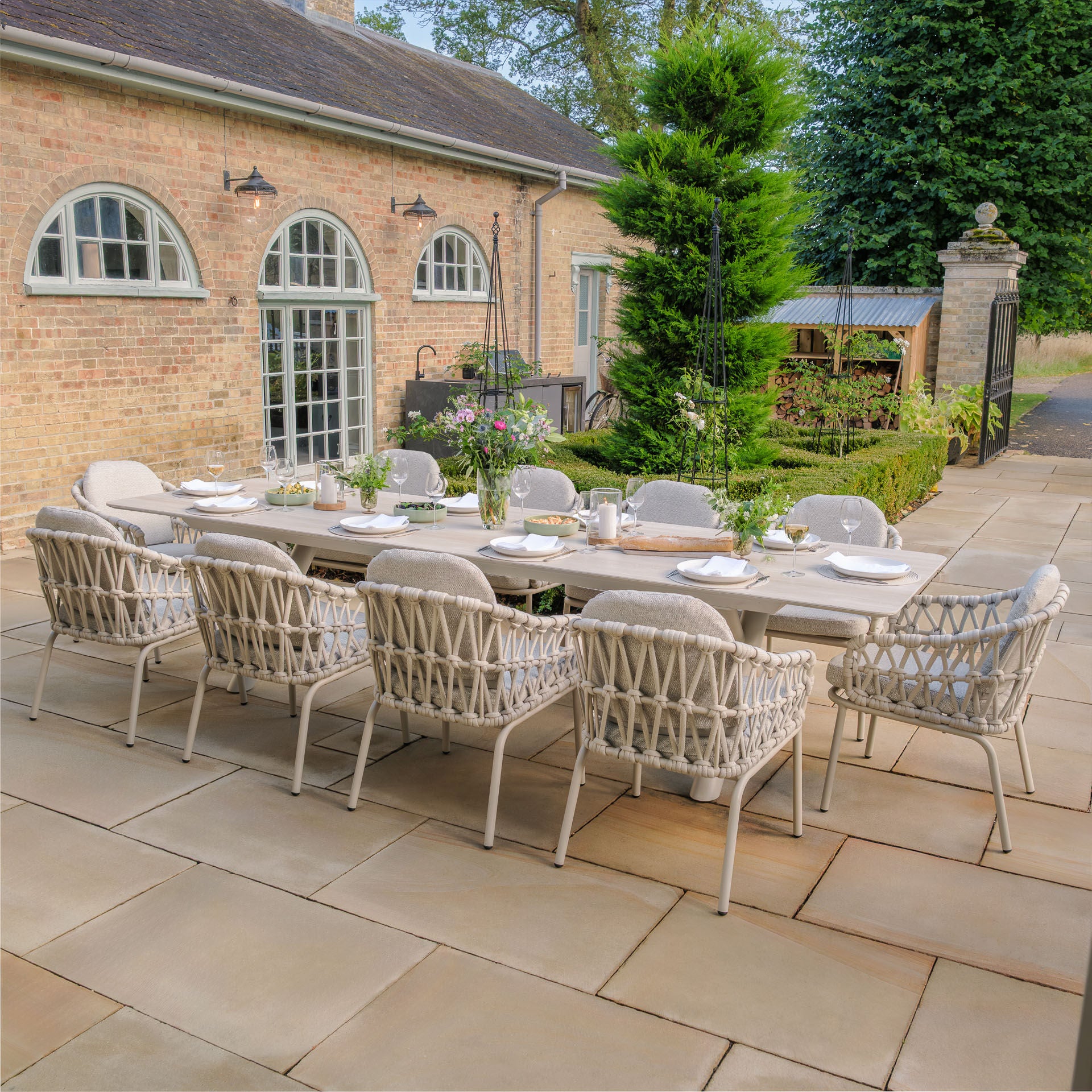 Shop luxury thick cushion beige rope outdoor 8 seat 10 seat 12 seat dining group