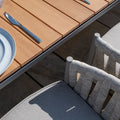 Shop modern Grade A teak extending garden table and 10 cool linen rope armchairs online