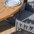 Shop modern Grade A teak round garden table and 6 charcoal rope armchairs online