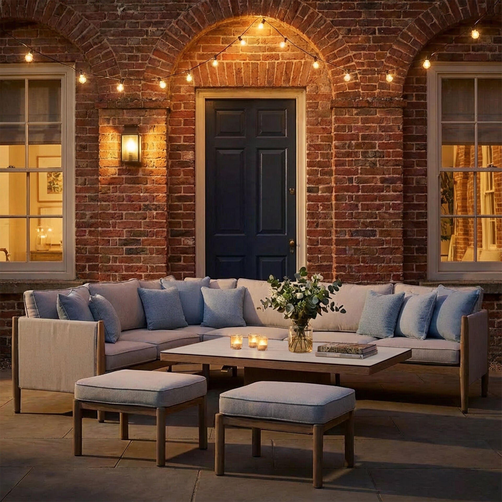 Shop modern almond beige aluminium corner garden sofa with height adjustable table online