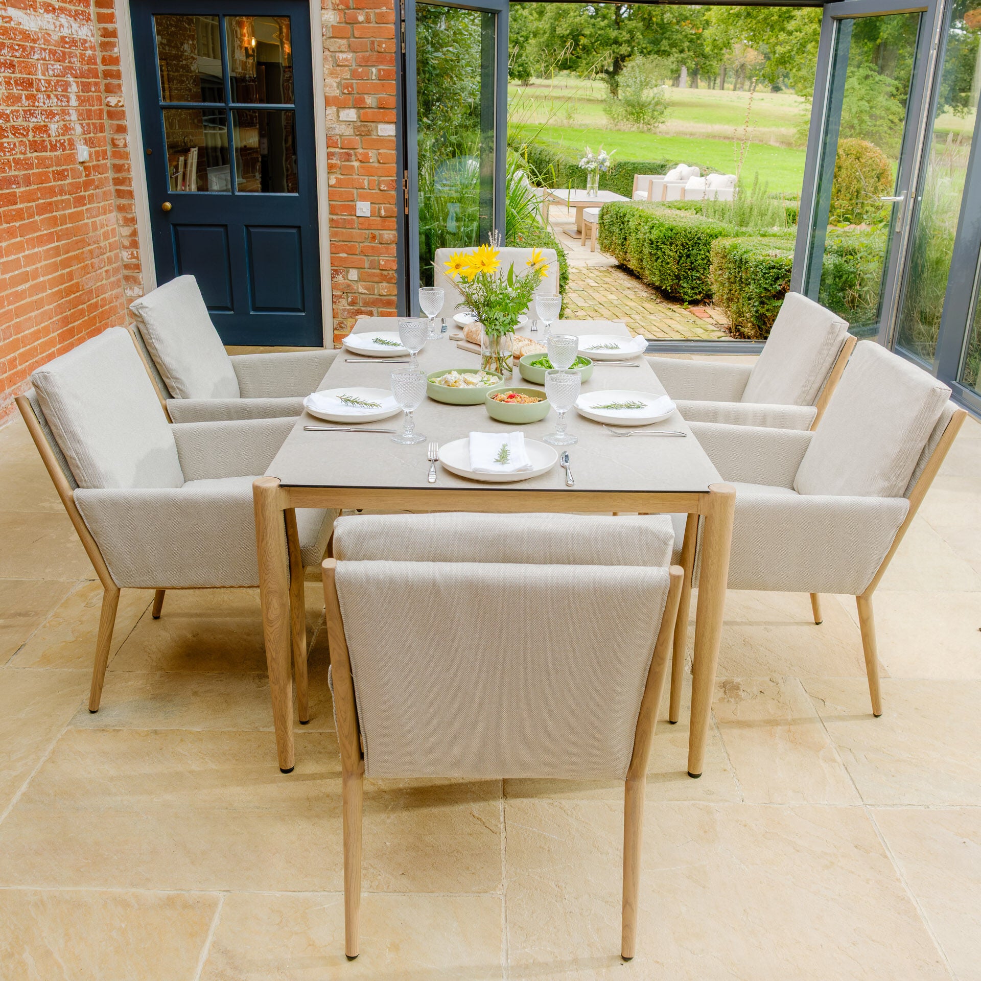 Shop modern almond beige aluminium rectangular garden table and 6 chairs online