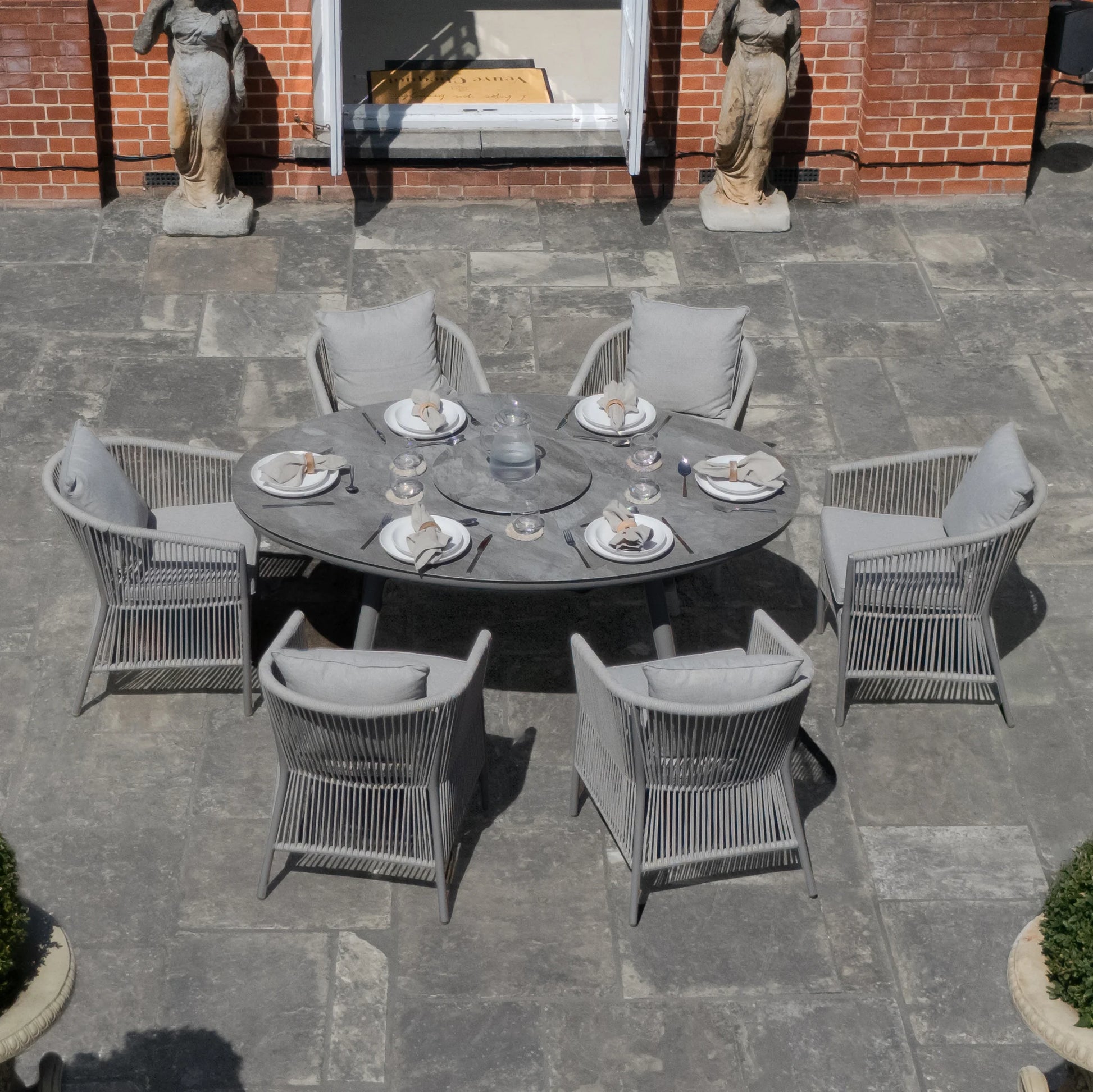 Shop modern charcoal rope weave oval garden dining table and 6 chairs online