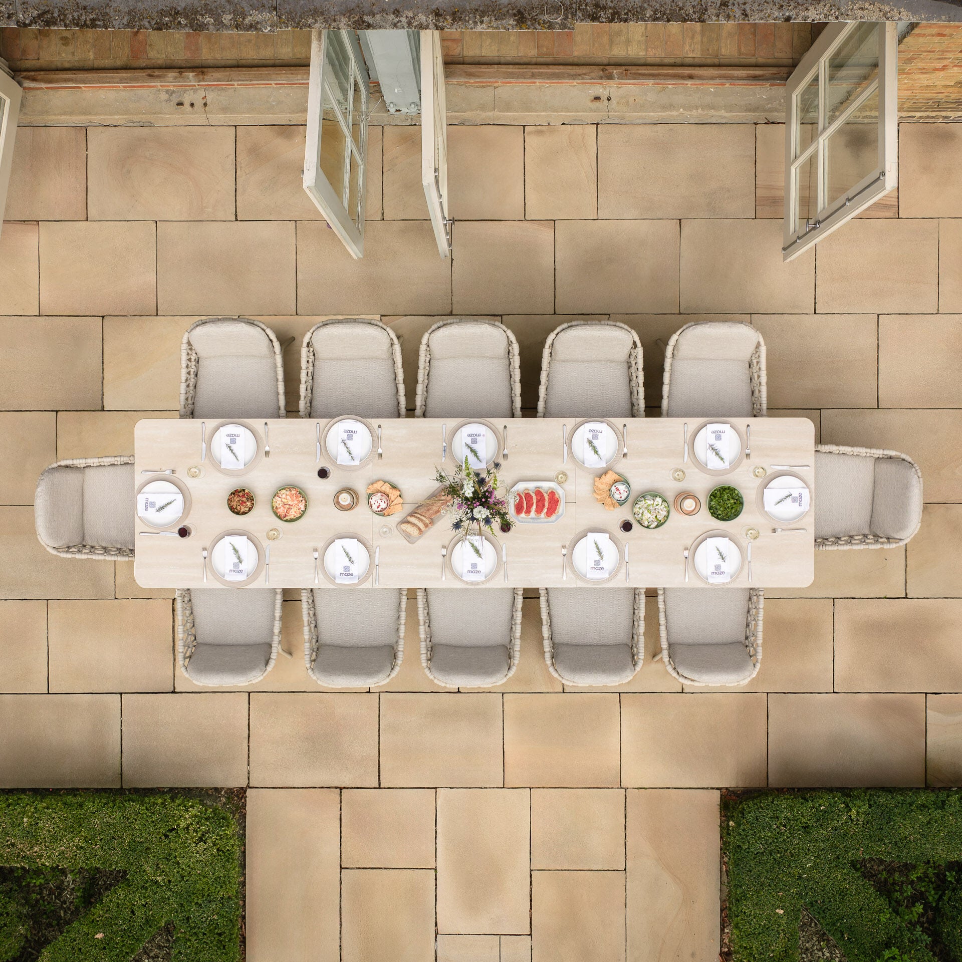 Shop modern latte beige open rope garden chairs and extending table online