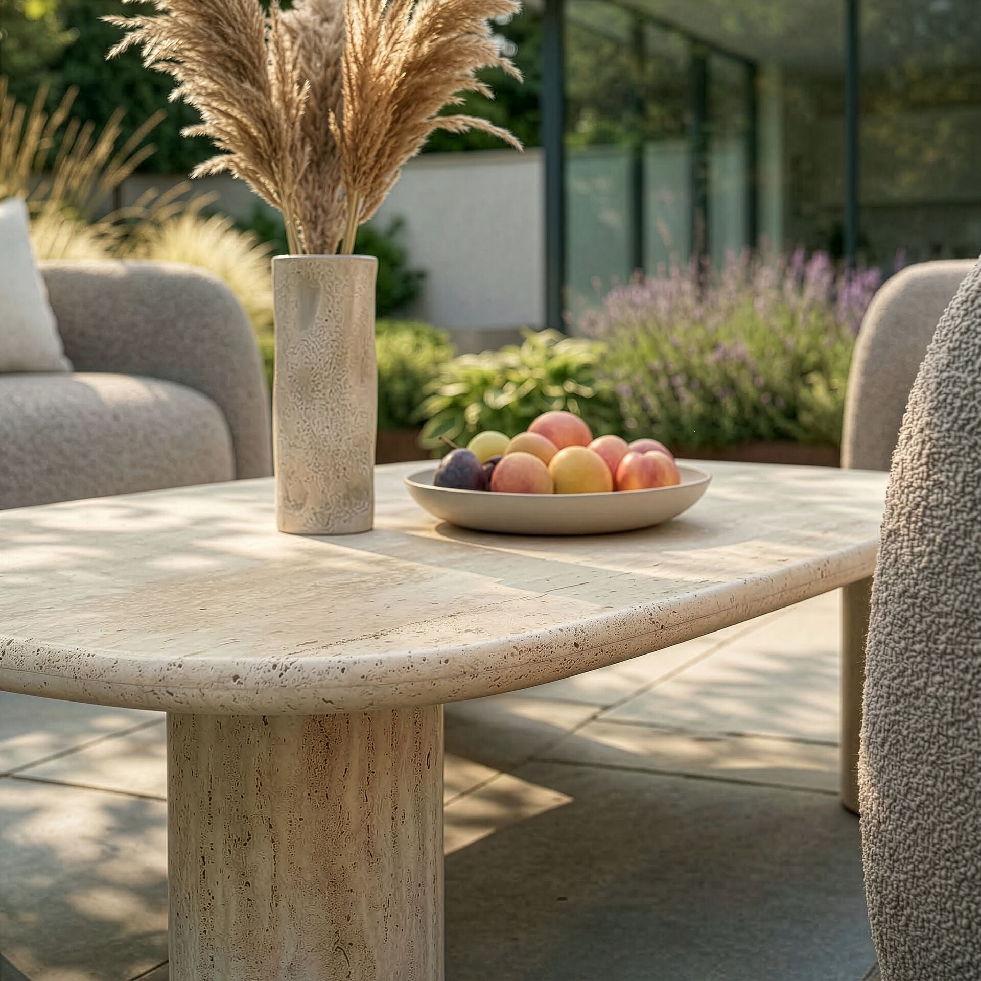 Shop modern textured greige boucle modular garden sofa and armchair online
