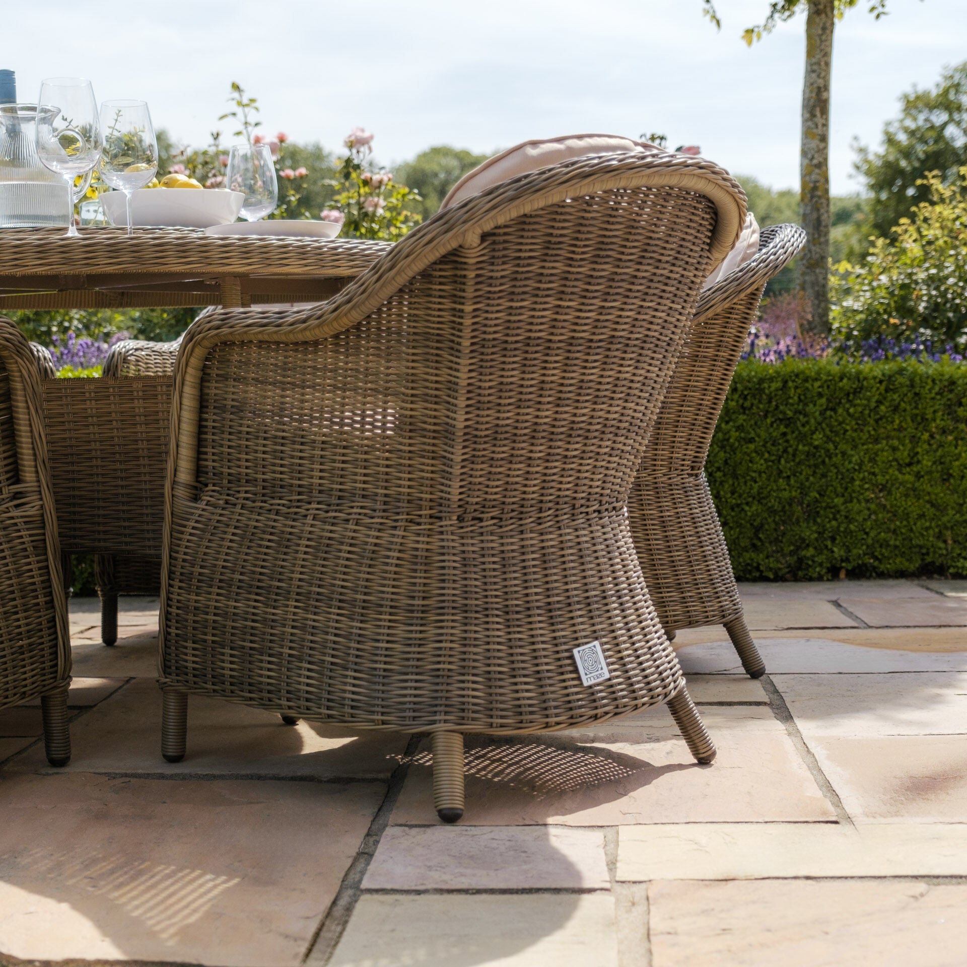 Shop natural round weave rattan oval garden table and 6 chairs online