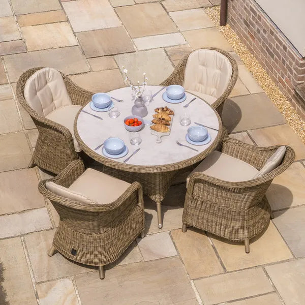Shop natural round weave rattan round garden table and 4 chairs online