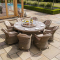 Shop natural round weave rattan round garden table and 8 chairs online