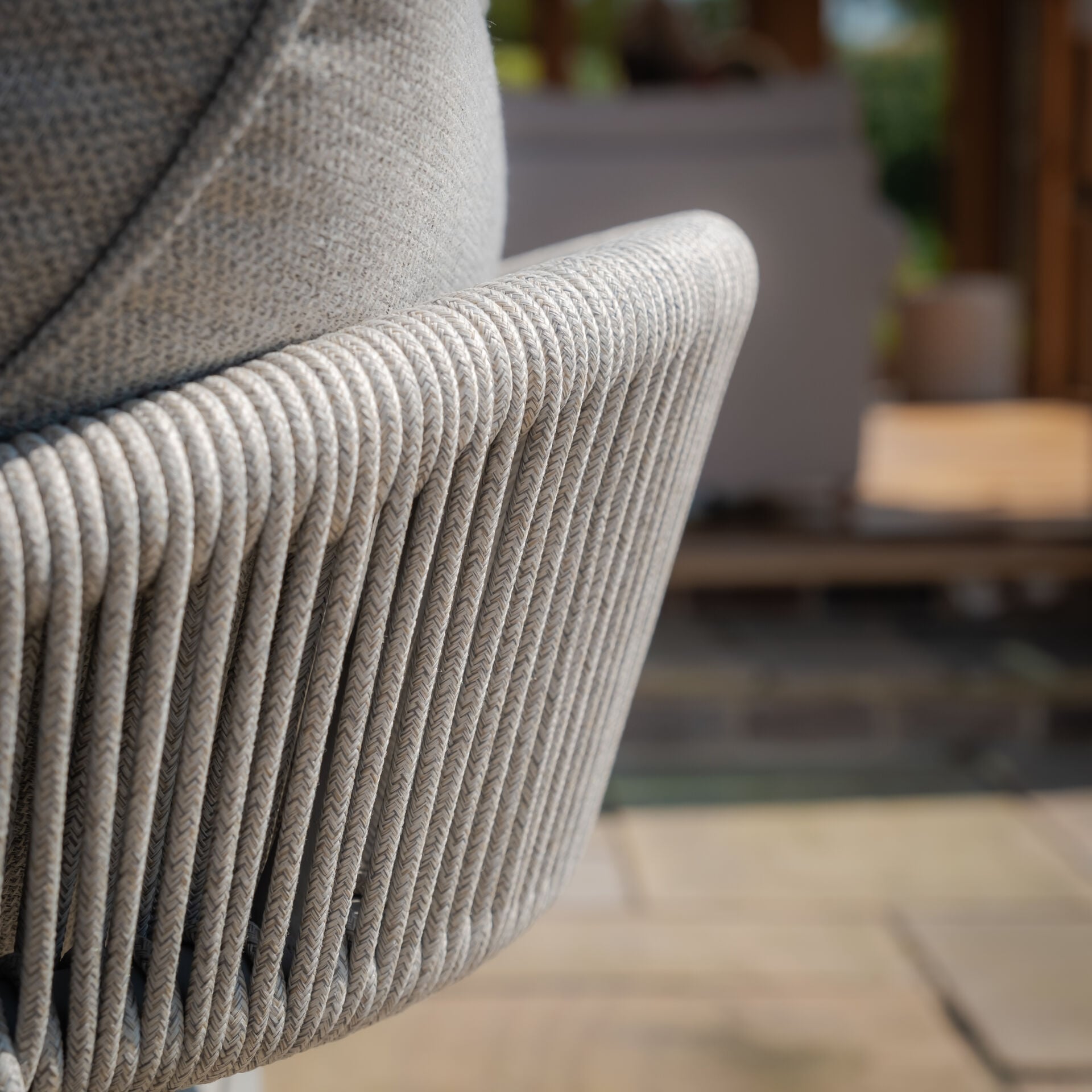 Shop outdoor rope weave lounge set with showerproof seat cushions
