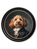 Shop quirky anthropomorphic dog portrait art in circular frames online
