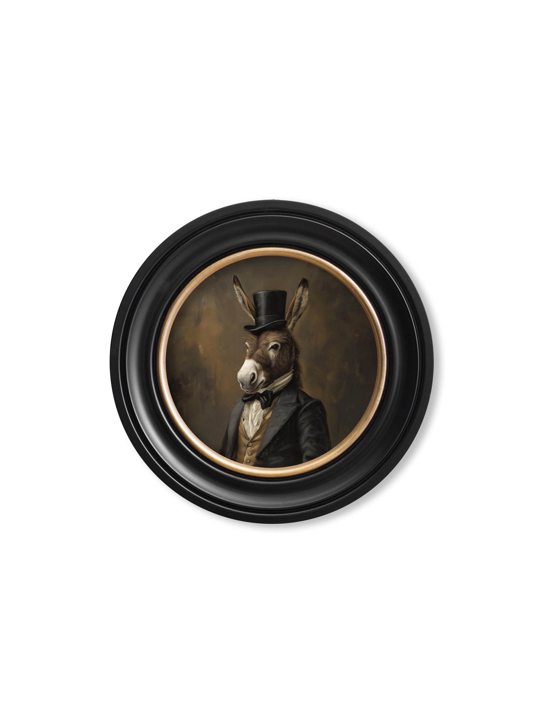 Shop quirky anthropomorphic donkey portrait art in circular frames online