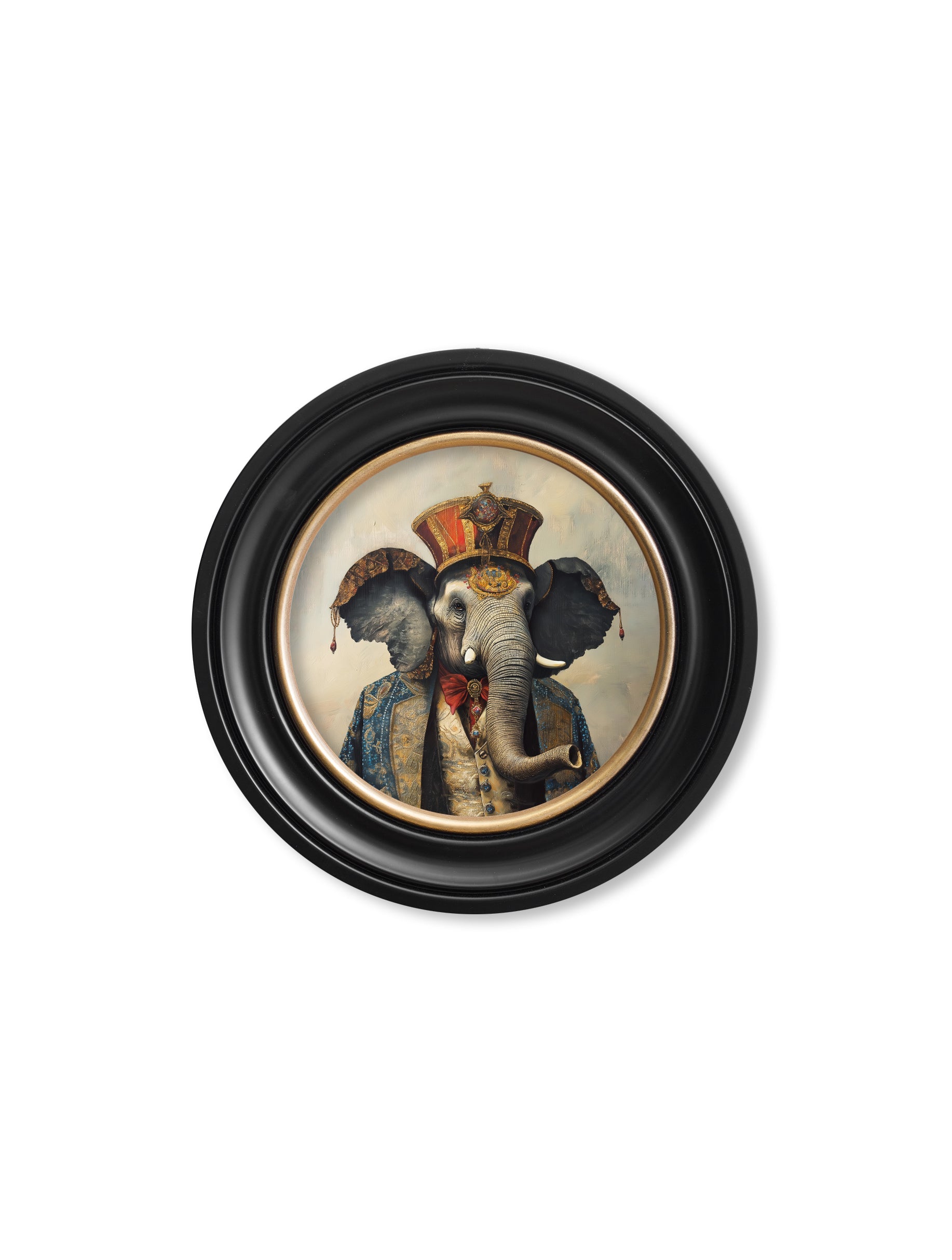 Shop quirky anthropomorphic elephant portrait art in circular frames online