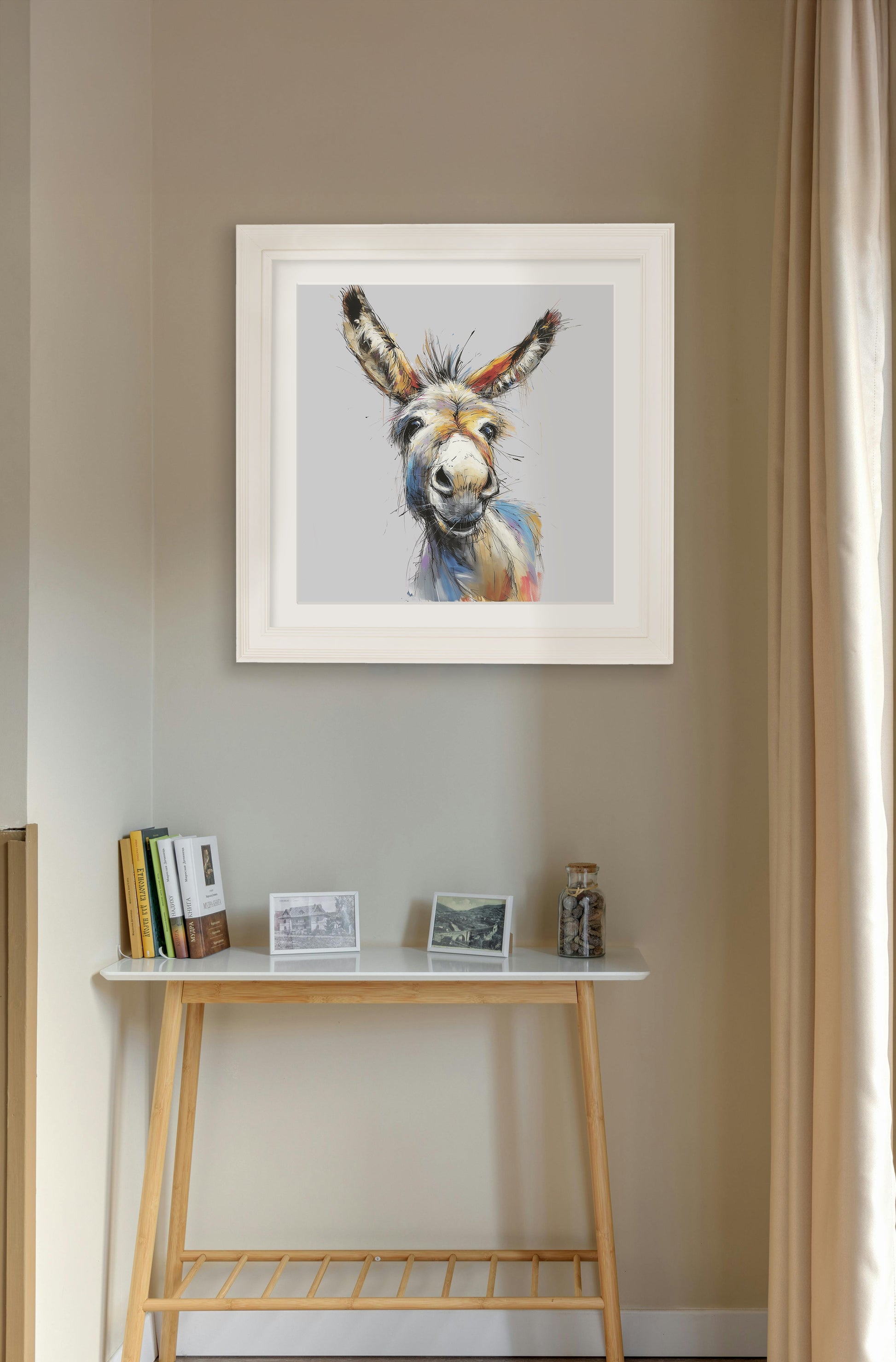 Shop rustic farm donkey pencil sketch wall art in cream frames online